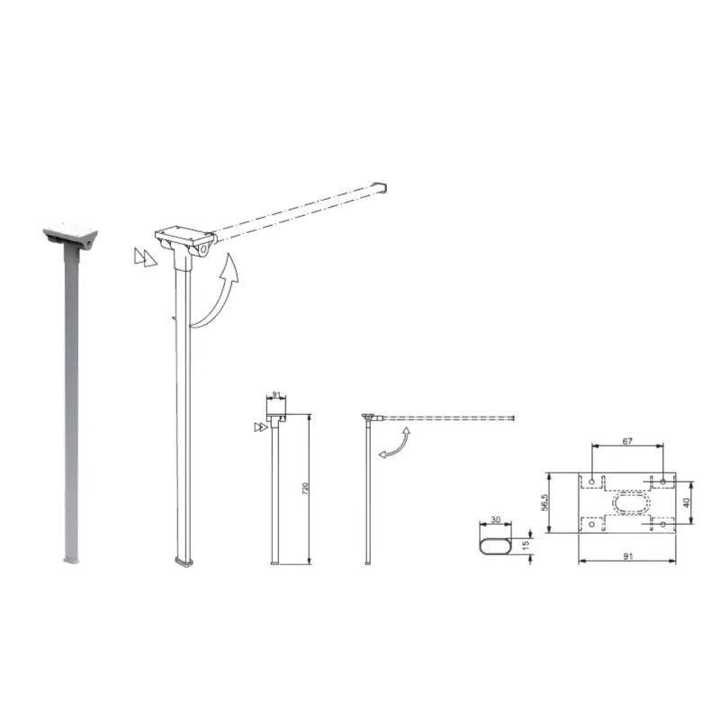 Gamba pieghevole semplice grigia 720mm