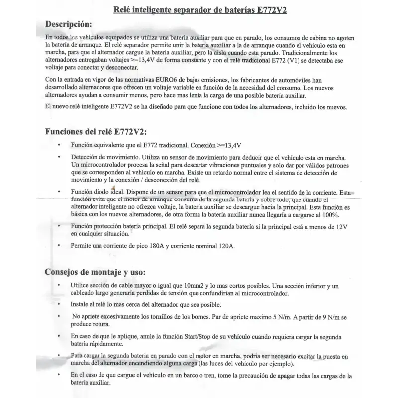 Rele repartidor de carga inteligente e772 - v2 euro 6