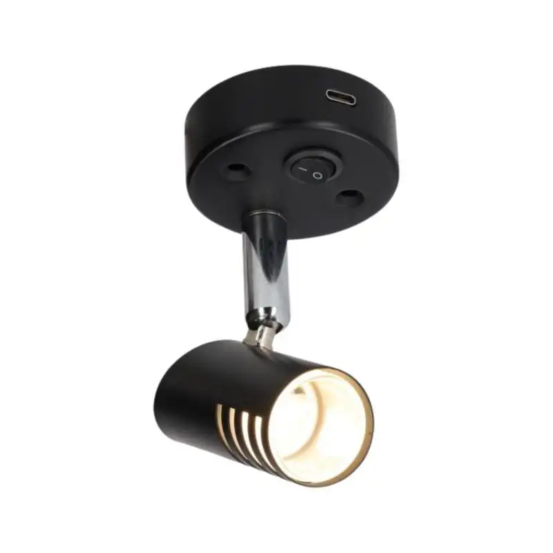 Foco de superficie orientable negro/cromo 80mm con usb-c 12v 3.000k 70lm