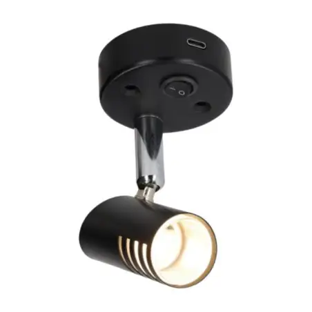 Foco de superficie orientable negro/cromo 80mm con usb-c 12v 3.000k 70lm
