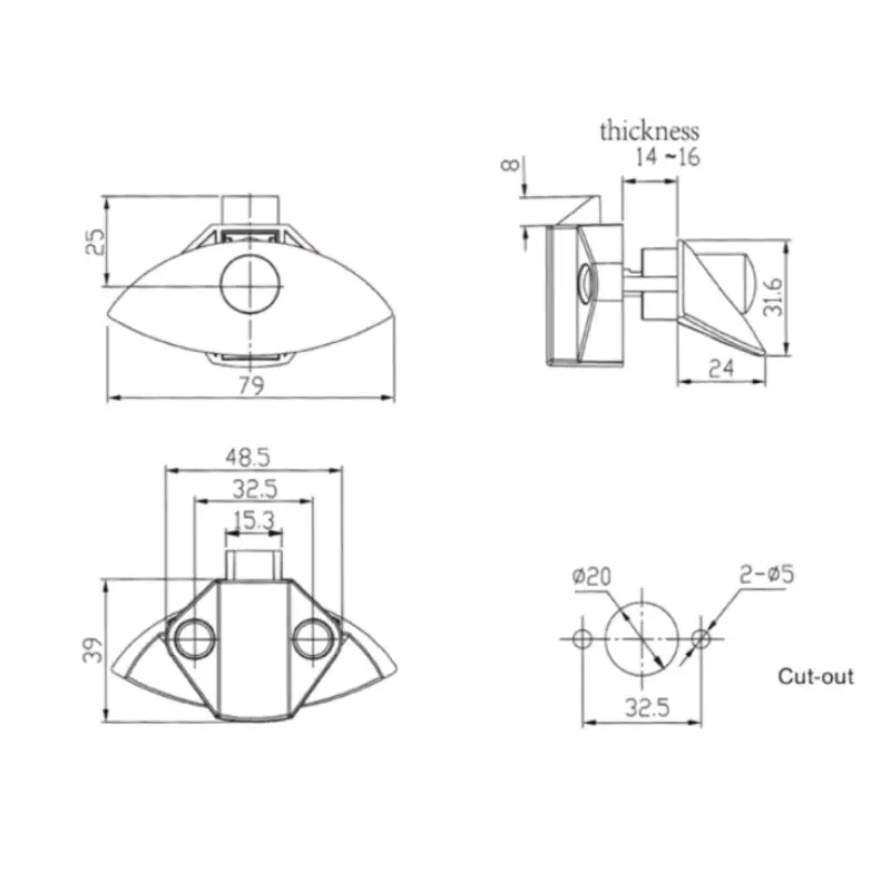 Chrome curved push button closure