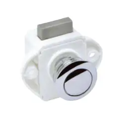 Mini chrome push button closure with white box