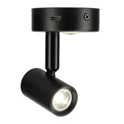 Foco de superficie orientable negro de intensidad regulable con usb-c 12v 5.000k 120lm