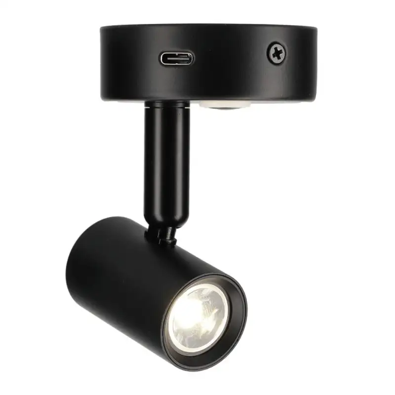 Foco de superficie orientable negro de intensidad regulable con usb-c 12v 5.000k 120lm