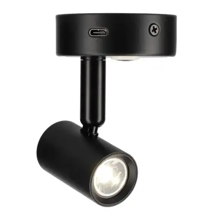 Foco de superficie orientable negro de intensidad regulable con usb-c 12v 5.000k 120lm