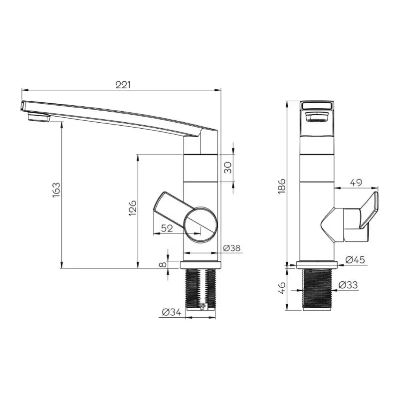 Black contur single lever metal mixer tap