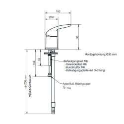 Chrome single lever mixer under blunt table