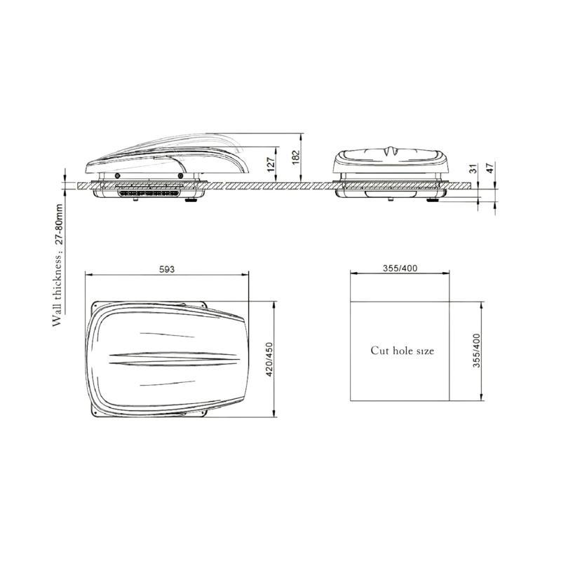 Skylight plus fan gray glass