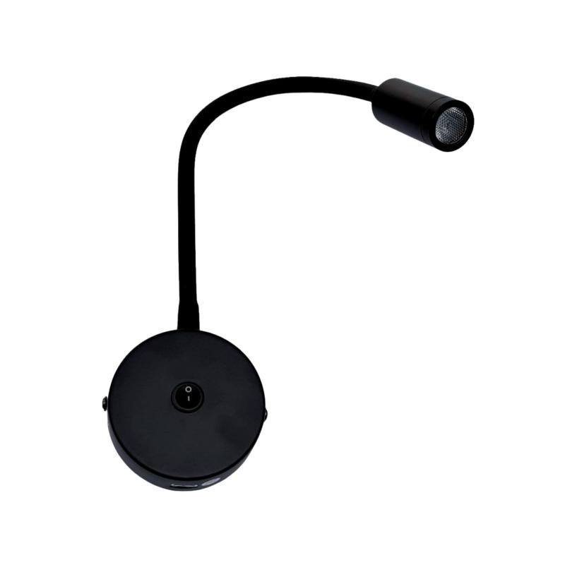 Foco de lectura flexible de pared negro con toma usb-a 12v 3.000k