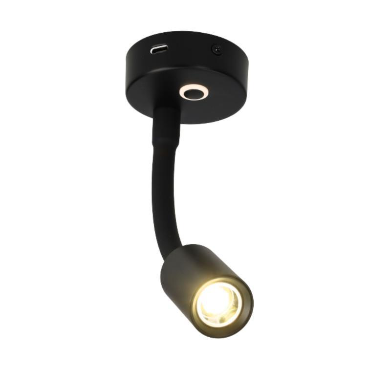 Foco de superficie flexible negro 190mm de intensidad regulable con usb-c 12v 4.000k 120lm