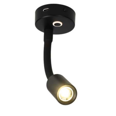 Foco de superficie flexible negro 190mm de intensidad regulable con usb-c 12v 4.000k 120lm