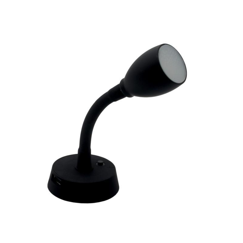 Foco flexible negro corto con toma usb