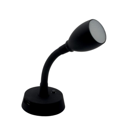 Short black flexible spotlight with USB socket