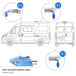 Kit cerraduras camper imc fiat ducato hasta 2022 portÓn trasero + lateral + 2 cabina (llaves iguales)