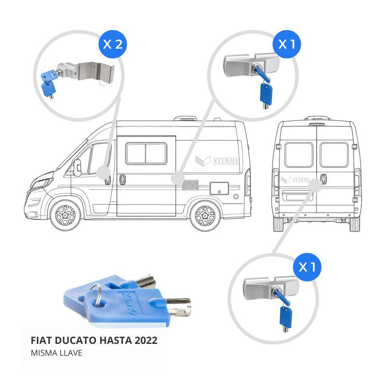 Kit cerraduras camper imc fiat ducato hasta 2022 portÓn trasero + lateral + 2 cabina (llaves iguales)
