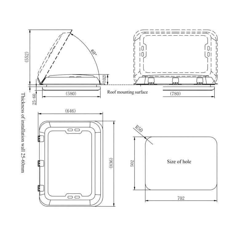 Claraboya 700 x 500 vent. forzada sin luz
