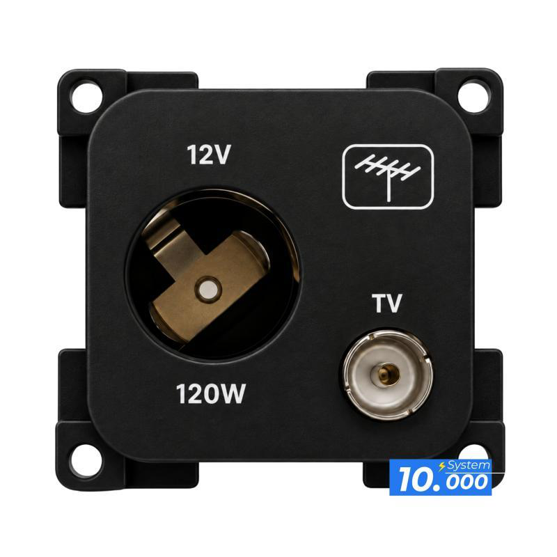 Enchufe 12v coche + antena tv negro (serie 10.000)