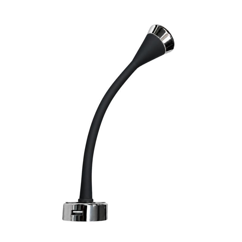 Foco de lectura flexible de pared negro/cromo con toma usb-a 12v 3.400k