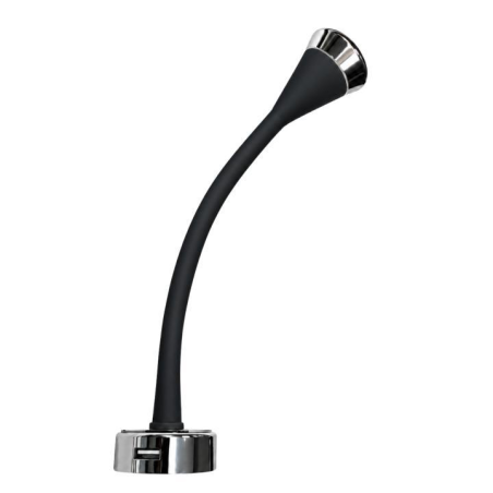 Foco de lectura flexible de pared negro/cromo con toma usb-a 12v 3.400k