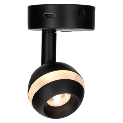 Foco de superficie orientable negro de intensidad regulable con usb-c 12v 3.000k 250lm y luz de ambiente