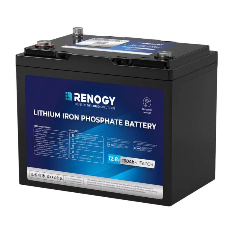 BaterÍa motor de arrastre de litio 12v / 100ah (150a de descarga continua) renogy lifepo4 (mini) (bluetooth)