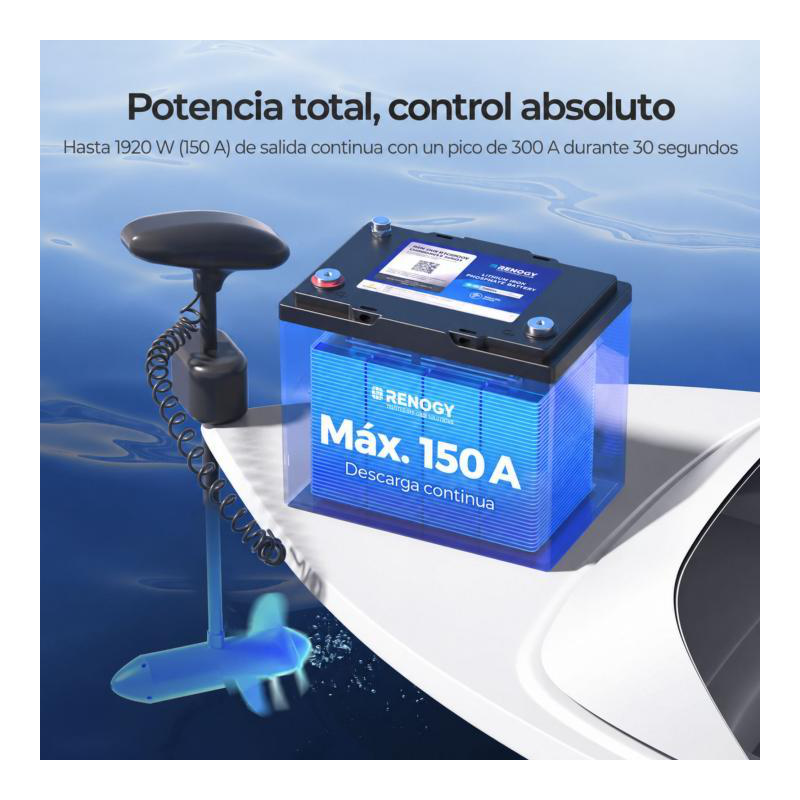 BaterÍa motor de arrastre de litio 12v / 100ah (150a de descarga continua) renogy lifepo4 (mini) (bluetooth)