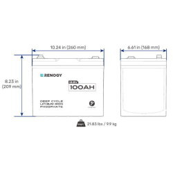 BaterÍa motor de arrastre de litio 12v / 100ah (150a de descarga continua) renogy lifepo4 (mini) (bluetooth)