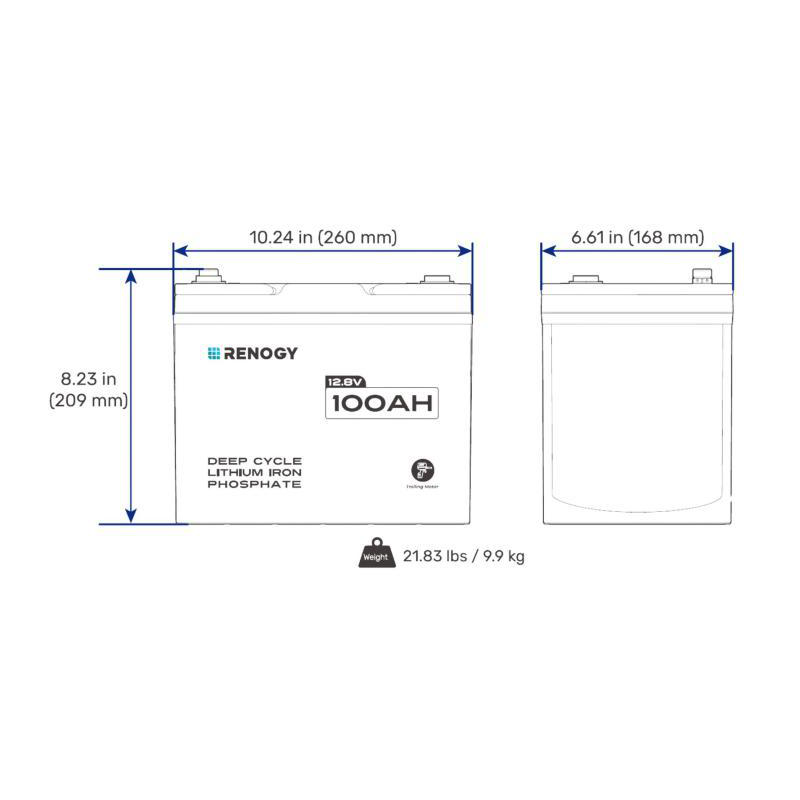 BaterÍa motor de arrastre de litio 12v / 100ah (150a de descarga continua) renogy lifepo4 (mini) (bluetooth)